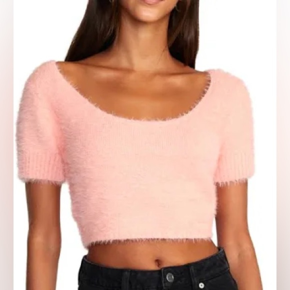 RVCA Murray Y2K Sweater Peach Soft Fuzzy Cropped Scoop Neck Short Slv Women’s XS